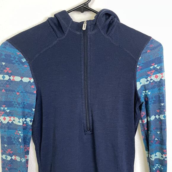 Smartwool Pullover 1/4 Zip Base Layer Womens Size XS Blue Merino Wool Geometric - Picture 9 of 11